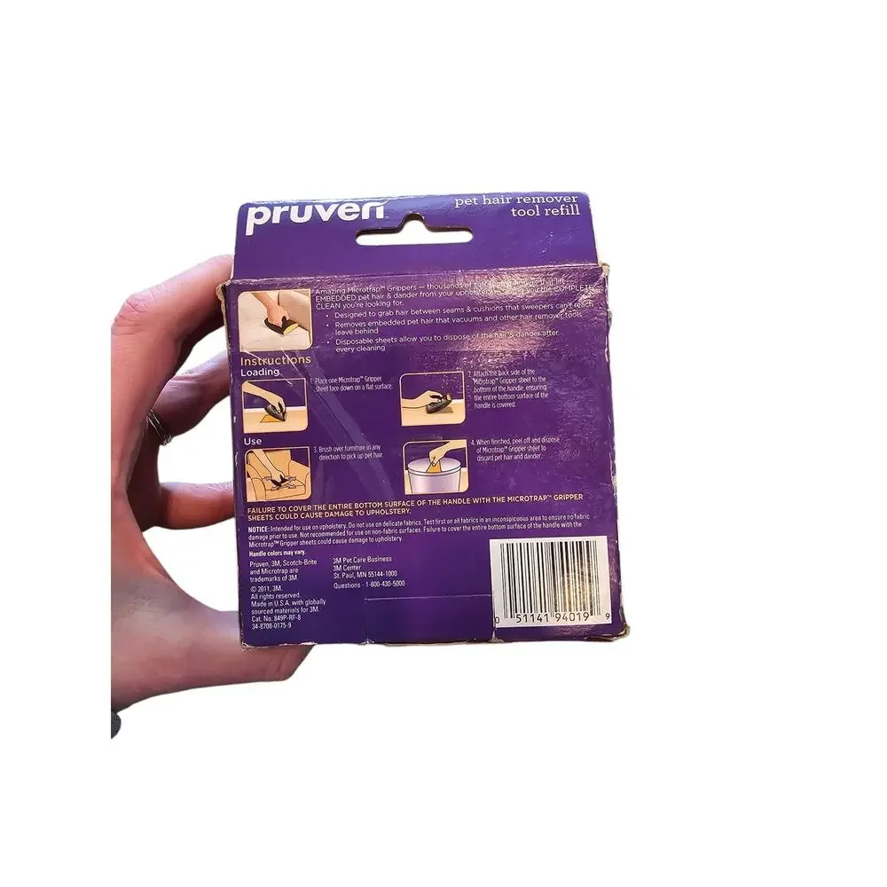 Pruven Scotch Brite Upholstery Pet Hair Remover Tool +3 Refill Sheets Dog Cat